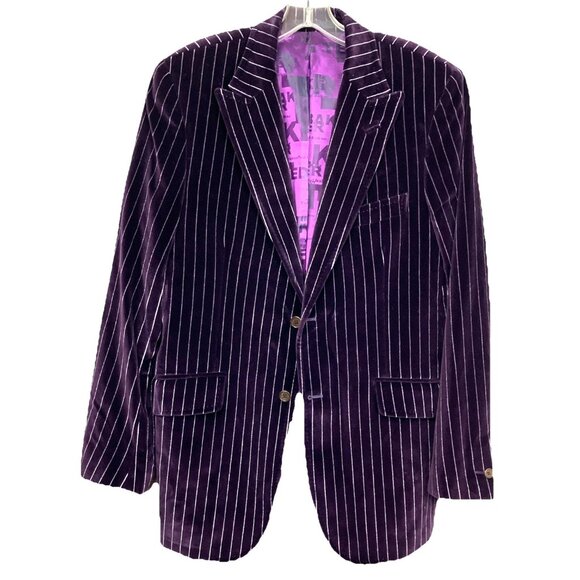 40 R Ted Baker Purple Velour Velvet Pinstripe Evening Jacket Blazer - Picture 1 of 6